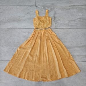 A New Day Orange Stripe Two-Piece Set Co-ord Set S Top XS Skirt Linen-like